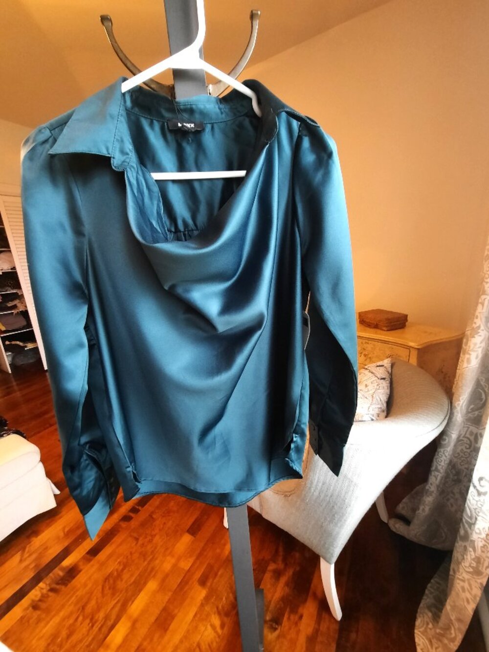 NWT Mexx satin teal blouse with cowl neckline - Picture 2 of 7